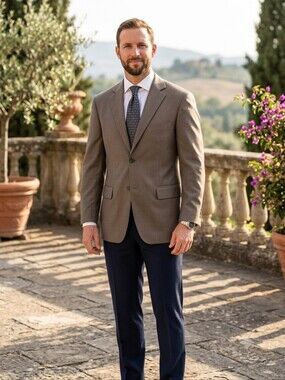 Luxury Italian Wool Blazer 40R – Hand Tailored Brown Sport Coat – 100% Wool Oute